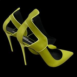 Gianmarco Lorenzi neon green black elastic ankle strap pumps